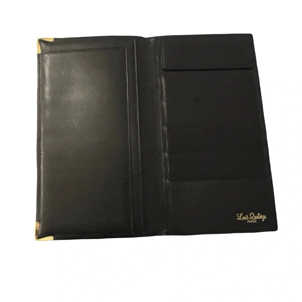 Louis Quatorze Paris Black Leather Bi fold Wallet Soft Leather Gold Hardware